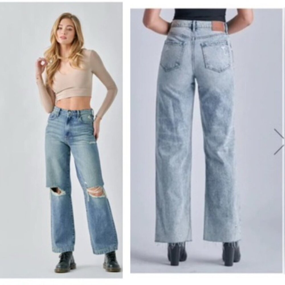 Hidden NEW Logan Dad Wide Leg Hi Waist Retro Distressed Jeans Zip Fly Pockets 31